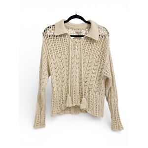 American Eagle Outfitters Oversized crochet collared knit sweater tassels y2k XS